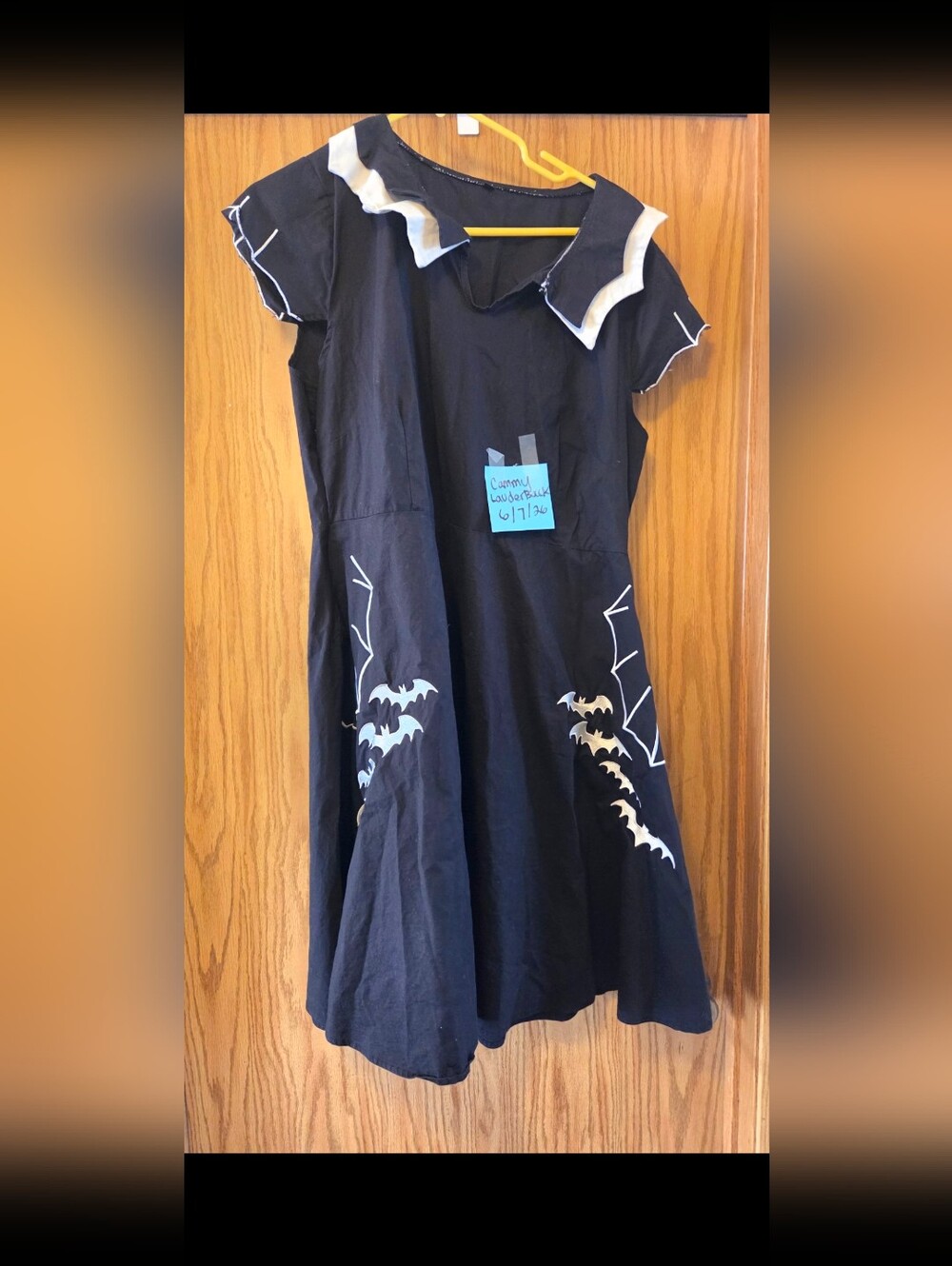 Black Bat Print Sailor Collar Dress